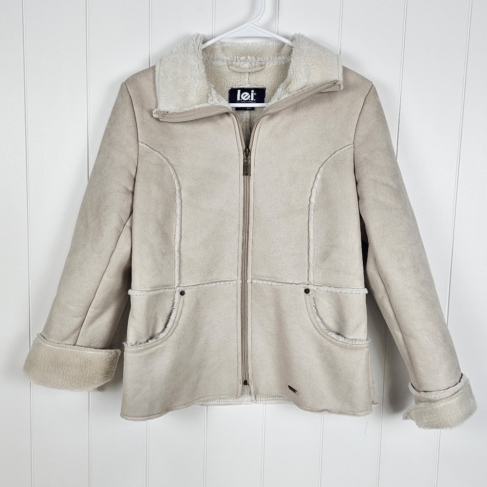 Penny Lane Coat Faux Suede Womens M Off White Light Beige LEI Y2k Zip Up
